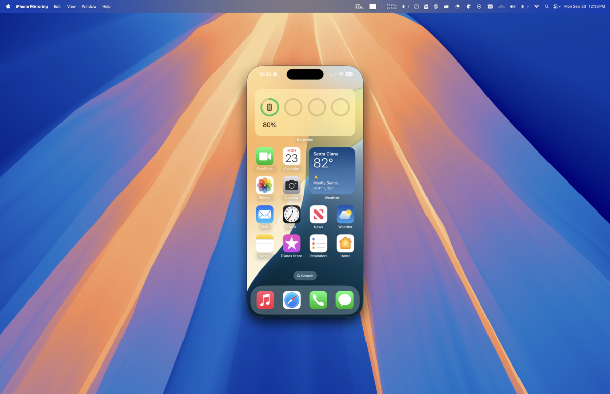 An image of the new iPhone Screen Mirroring application available on all computers running macOS Sequoia.